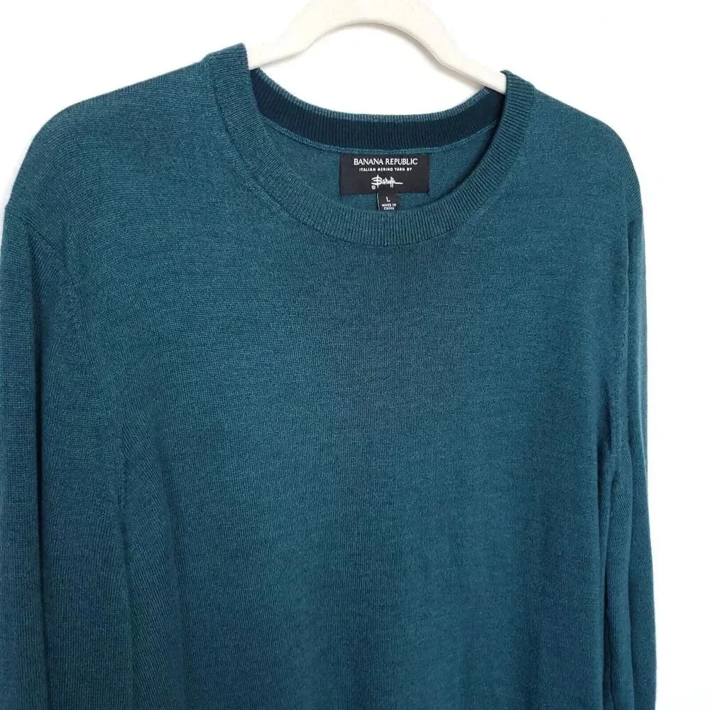 Banana Republic Baruffa Merino Wool Sweater Mens Size Large Blue Italian Yarn - Picture 6 of 13